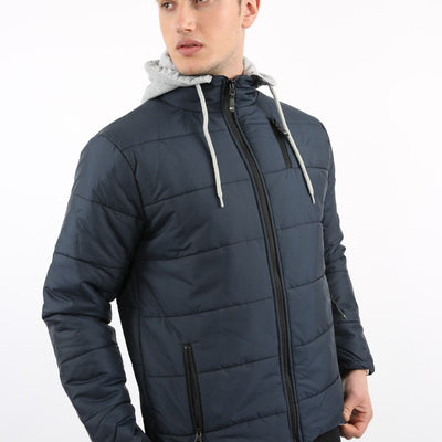 Men's Casual Hooded Puffer Jacket with Side Pockets