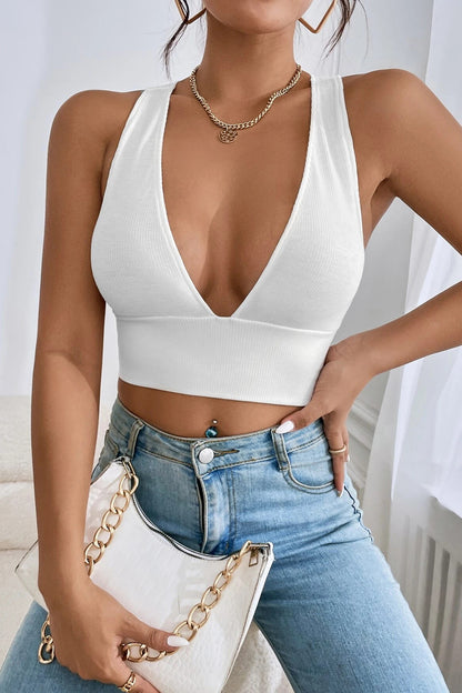 Kadın Beyaz Çapraz Sırt Detaylı Şık Crop Top Büstiyer