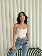 Kadın İp Askılı Kısa Crop - Beyaz