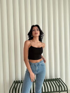 Kadın İp Askılı Kısa Crop - Siyah