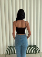 Kadın İp Askılı Kısa Crop - Siyah