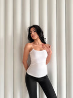 Kadın İp Askılı Uzun Crop - Beyaz