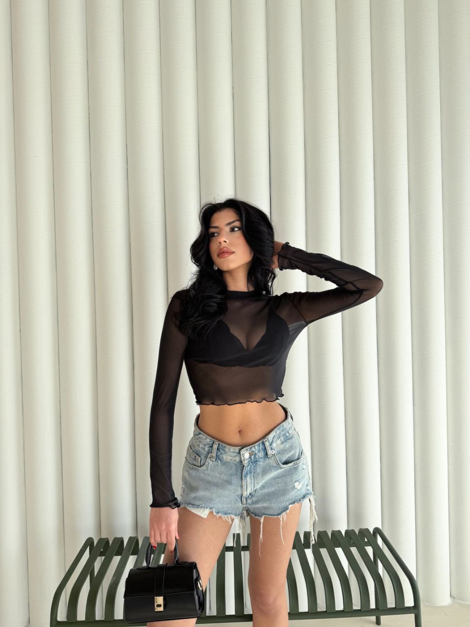 Kadın Siyah Tül Bluz