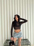 Kadın Siyah Tül Bluz