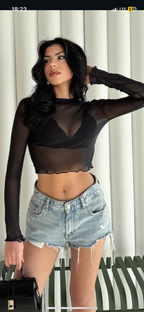 Kadın Siyah Tül Bluz