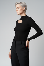 Balıkçı Yaka Kaşkorse Cut Out Detaylı Bluz - Siyah