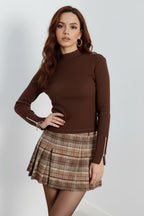 Kaşkorse Kol Fermuarlı Balıkçı Yaka Bluz - Kahverengi