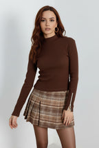 Kaşkorse Kol Fermuarlı Balıkçı Yaka Bluz - Kahverengi