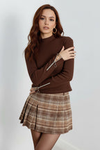 Kaşkorse Kol Fermuarlı Balıkçı Yaka Bluz - Kahverengi