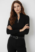 Kaşkorse Fermuarlı Yarım Balıkçı Yaka Bluz - Siyah