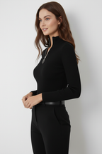 Kaşkorse Fermuarlı Yarım Balıkçı Yaka Bluz - Siyah
