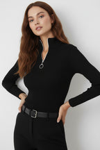 Kaşkorse Fermuarlı Yarım Balıkçı Yaka Bluz - Siyah
