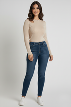 Bisiklet Yaka Cut Out kesimli Taşlı Fitilli Kaşkorse Bluz - Krem