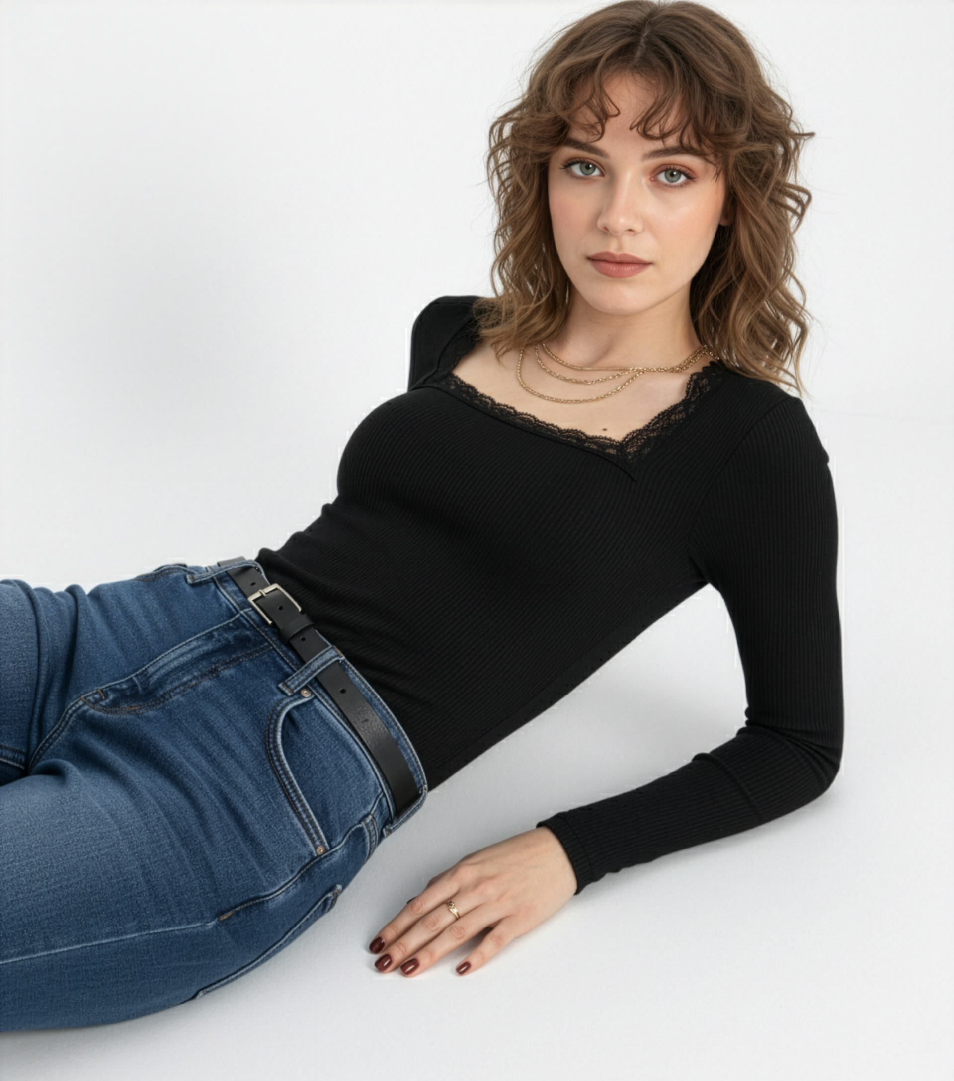 Kare Yaka Dantelli Kaşkorse Bluz - Siyah