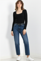 Kare Yaka Dantelli Kaşkorse Bluz - Siyah