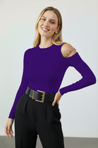 Omuz Dekolteli Zincir Detaylı Kaşkorse Bluz - Mor