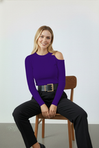 Omuz Dekolteli Zincir Detaylı Kaşkorse Bluz - Mor