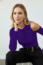 Omuz Dekolteli Zincir Detaylı Kaşkorse Bluz - Mor