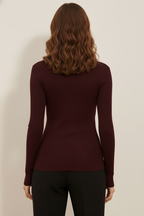 Balıkçı Yaka Out Cut Kesimli Boncuk İşlemeli Bluz - Kahverengi