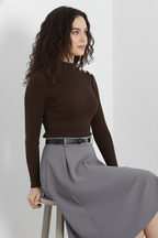 Gold Düğmeli Balıkçı Yaka Fitilli Kaşkorse Bluz – Kahverengi