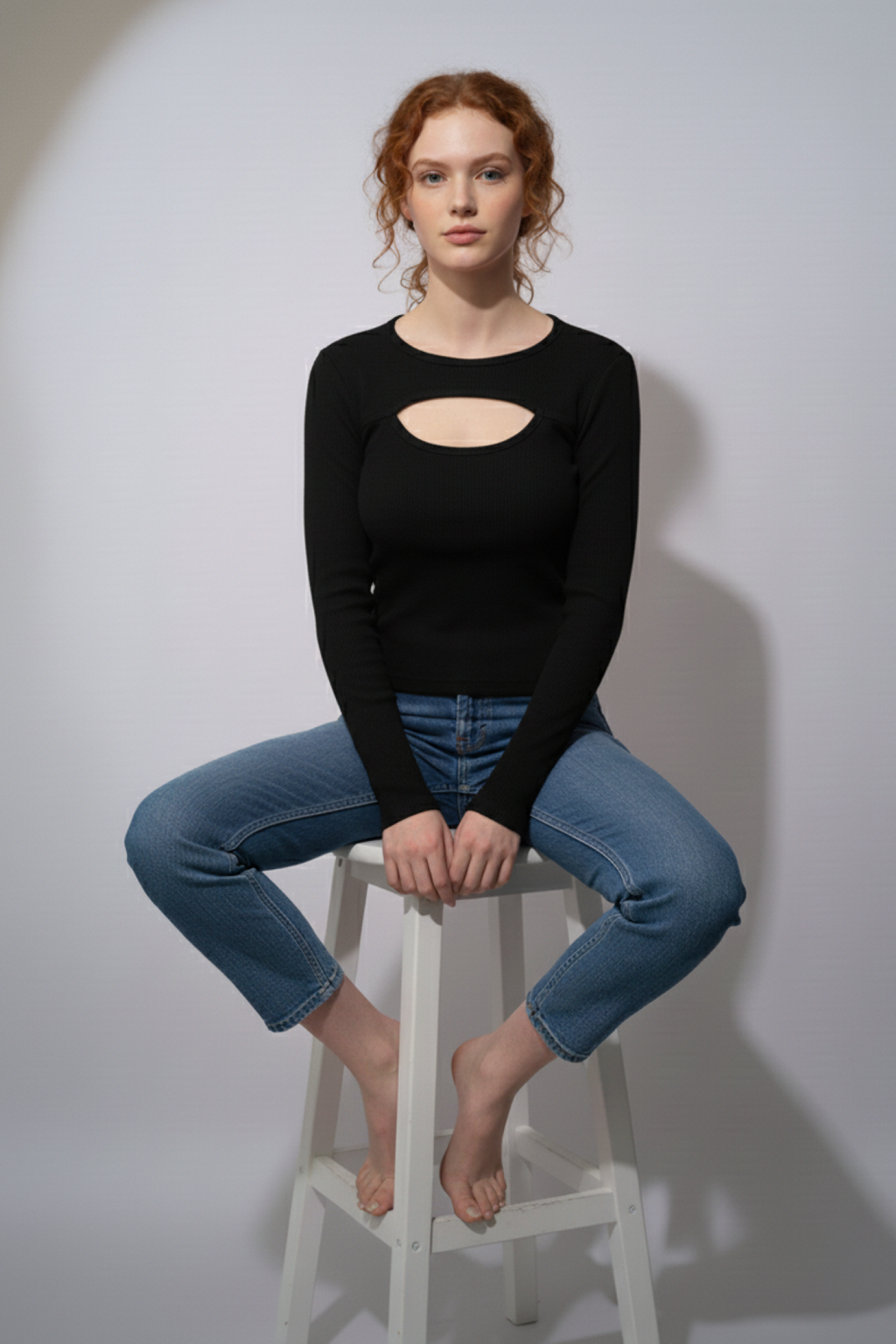 Balıkçı Yaka Cut Out Kesimli Fitilli Kaşkorse Bluz – Siyah