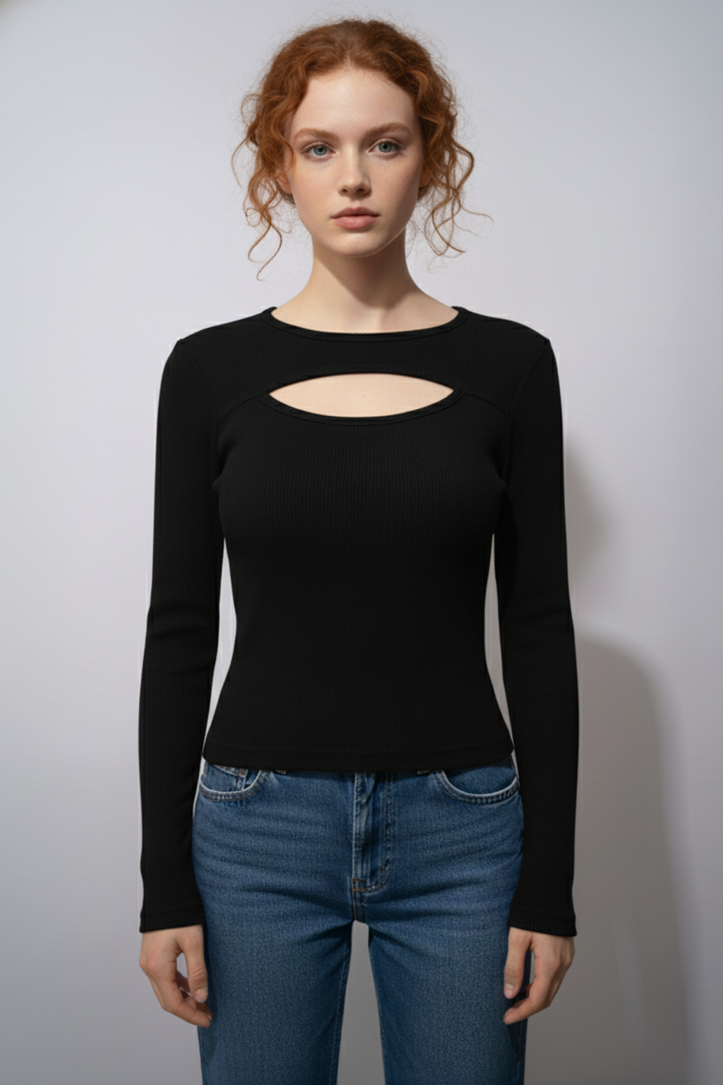 Balıkçı Yaka Cut Out Kesimli Fitilli Kaşkorse Bluz – Siyah