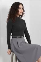 Gold Düğmeli Balıkçı Yaka Fitilli Kaşkorse Bluz - Antrasit