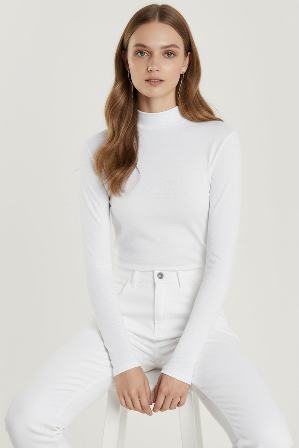 Bisiklet Yaka Parmak Geçmeli Viskon Body - Beyaz