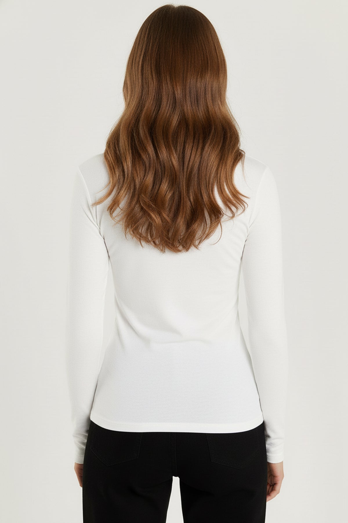 Bisiklet Yaka Parmak Geçmeli Viskon Body - Beyaz