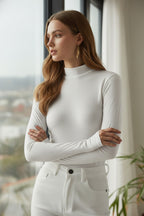 Bisiklet Yaka Parmak Geçmeli Viskon Body - Beyaz