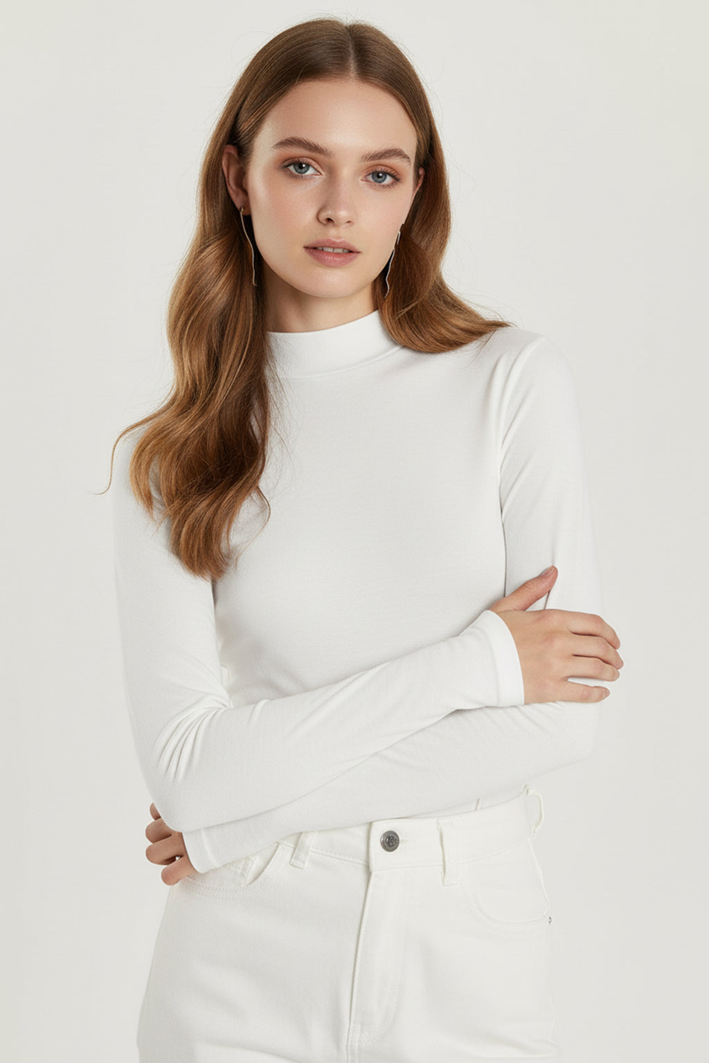 Bisiklet Yaka Parmak Geçmeli Viskon Body - Beyaz