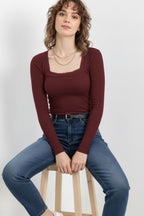 Kare Yaka Dantelli Kaşkorse Bluz -  Bordo