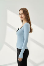 Kare Yaka Kurdele Detay Kaşkorse Bluz - Bebe Mavi