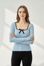 Kare Yaka Kurdele Detay Kaşkorse Bluz - Bebe Mavi