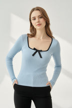 Kare Yaka Kurdele Detay Kaşkorse Bluz - Bebe Mavi