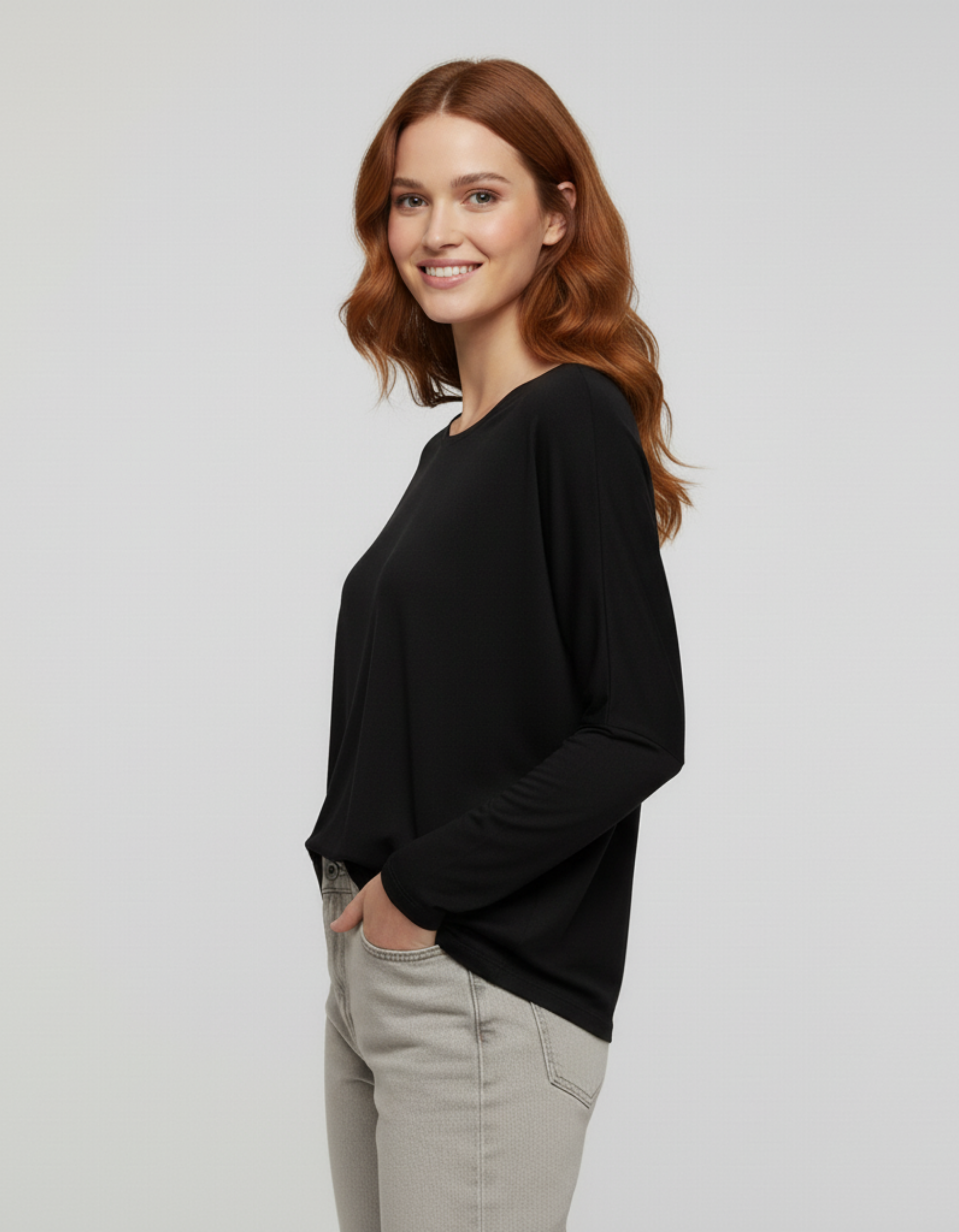 Siyah Basic Uzun Kollu Viskon Kadın Bluz