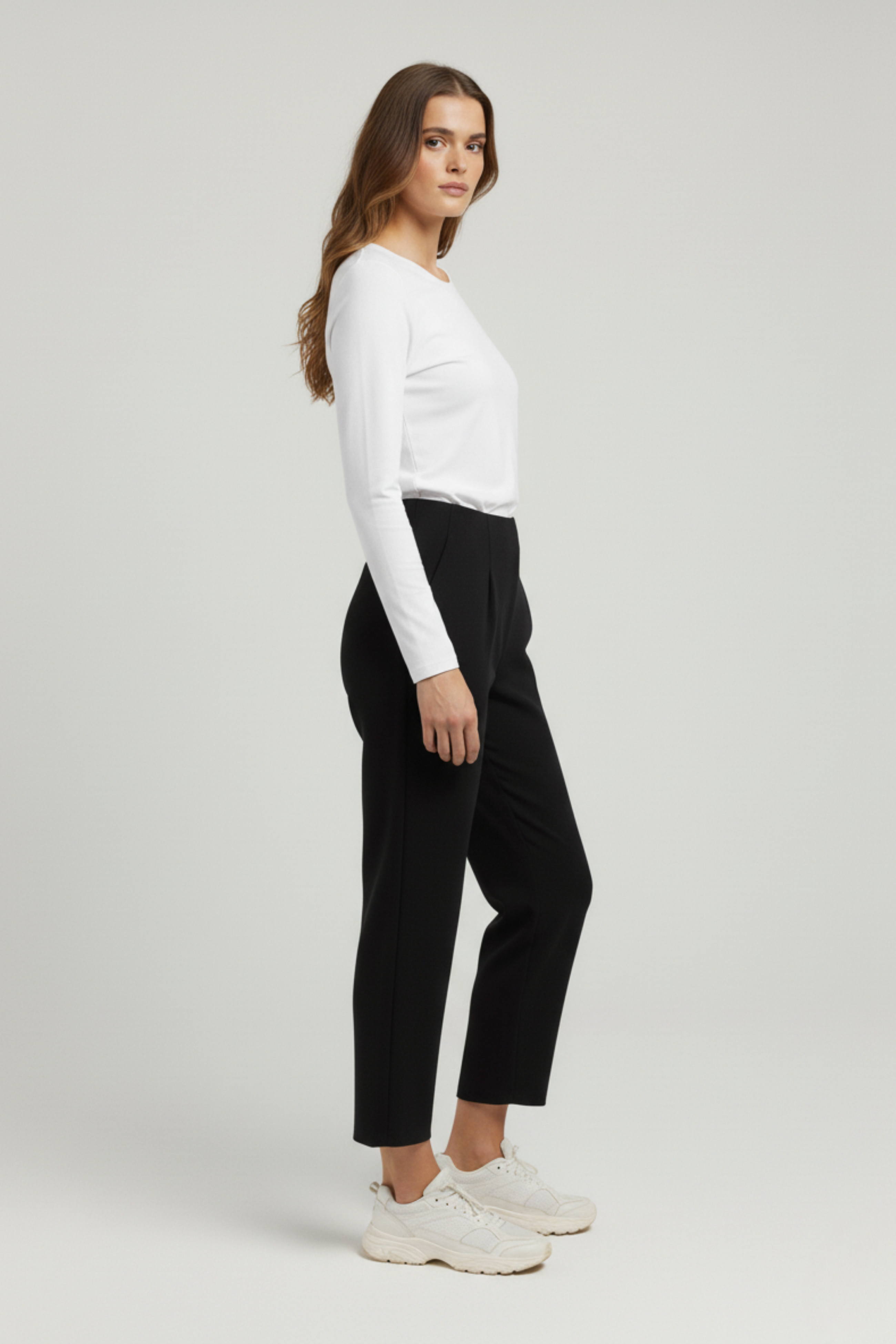 Kadın Yüksek Bel Lastikli Pensli Balon Krep Pantolon – Siyah