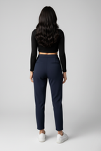 Kadın Yüksek Bel Çift Düğmeli Havuç Model Bilek Boy Krep Pantolon – Lacivert