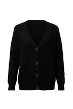 Kadın Siyah Düğmeli Kısa Triko Hırka – Burgulu Örgü Desenli