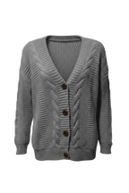 Kadın Gri Düğmeli Kısa Triko Hırka – Burgulu Örgü Desenli