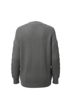 Kadın Gri Düğmeli Kısa Triko Hırka – Burgulu Örgü Desenli