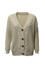 Kadın Krem Düğmeli Kısa Triko Hırka – Burgulu Örgü Desenli