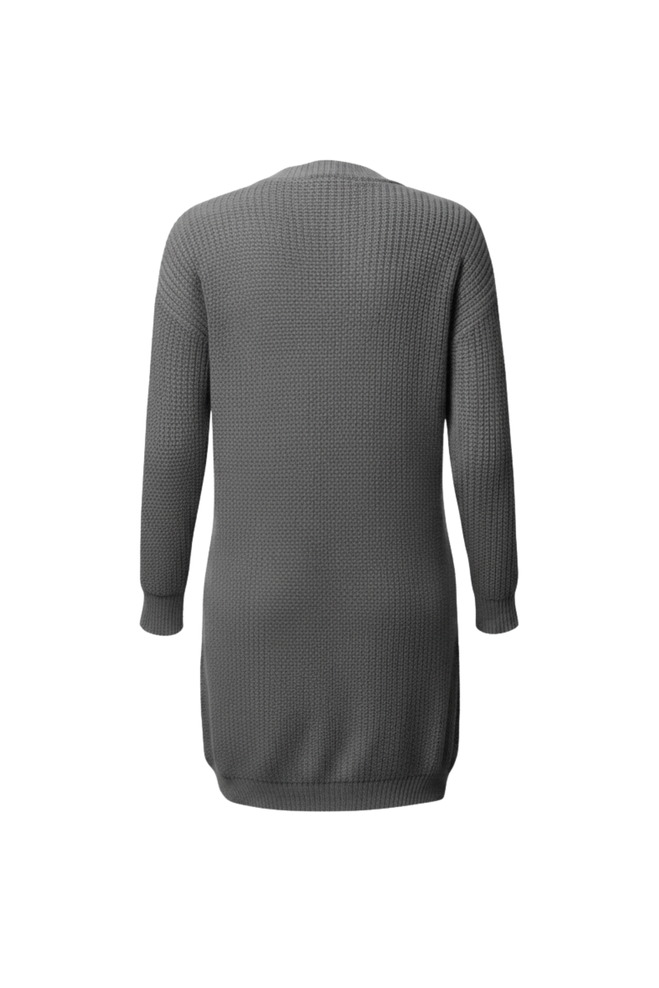 Kadın Gri Uzun Oversize Örgü Hırka – Cepli Kalın Triko