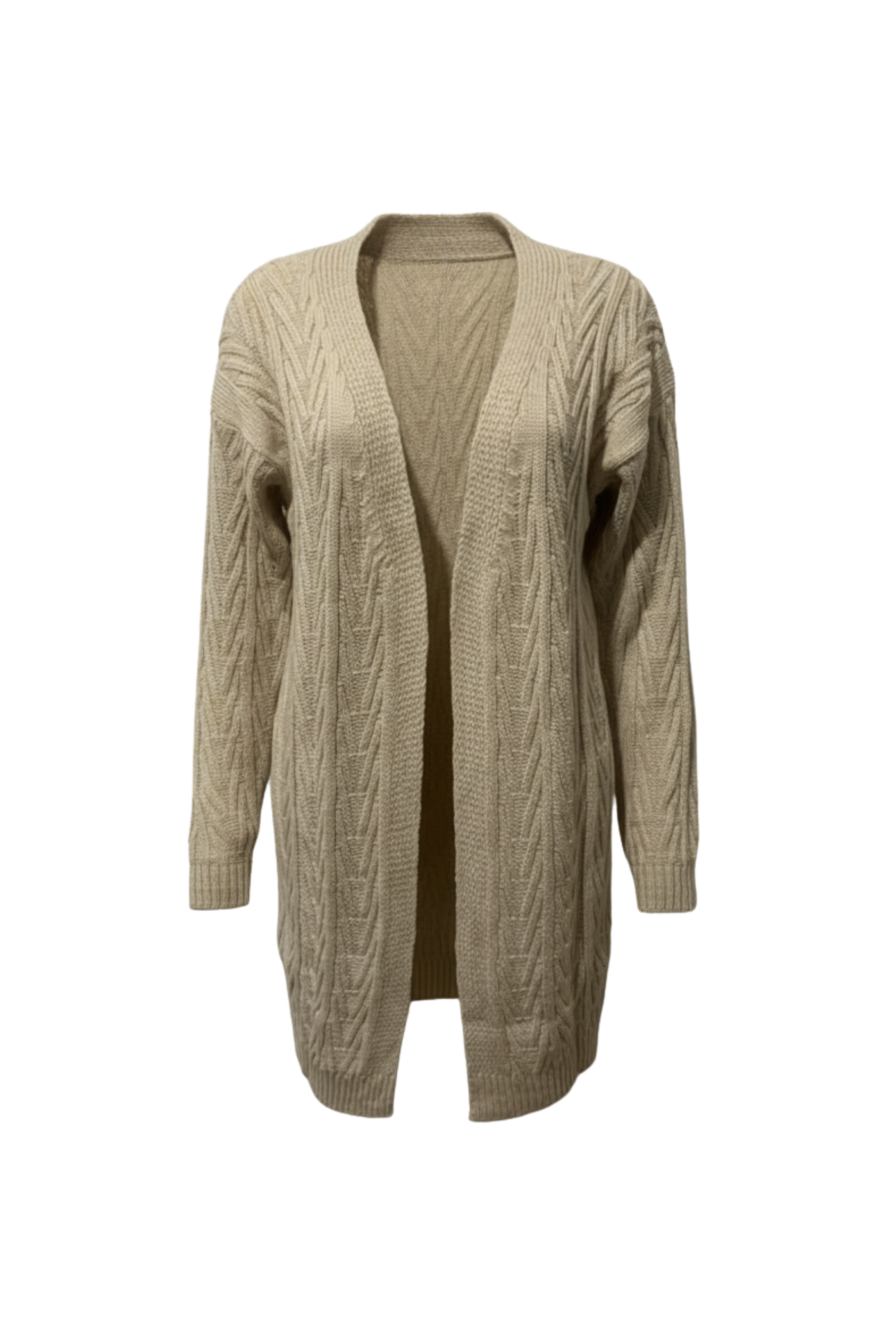 Kadın Krem Uzun Oversize Örgü Hırka – Chevron Desenli Triko