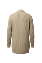 Kadın Krem Uzun Oversize Örgü Hırka – Chevron Desenli Triko