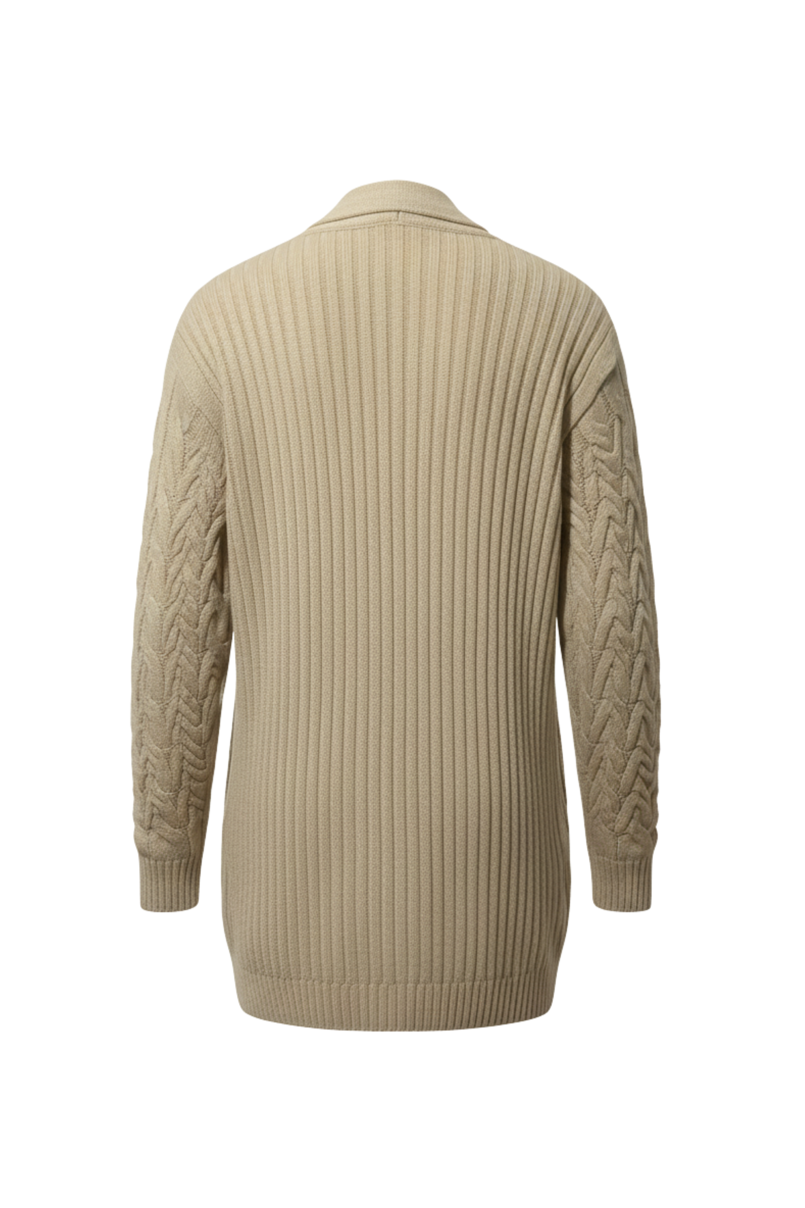 Kadın Krem Uzun Oversize Örgü Hırka – Chevron Desenli Triko