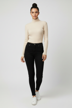 Kadın Ekru Boğazlı Triko Kazak