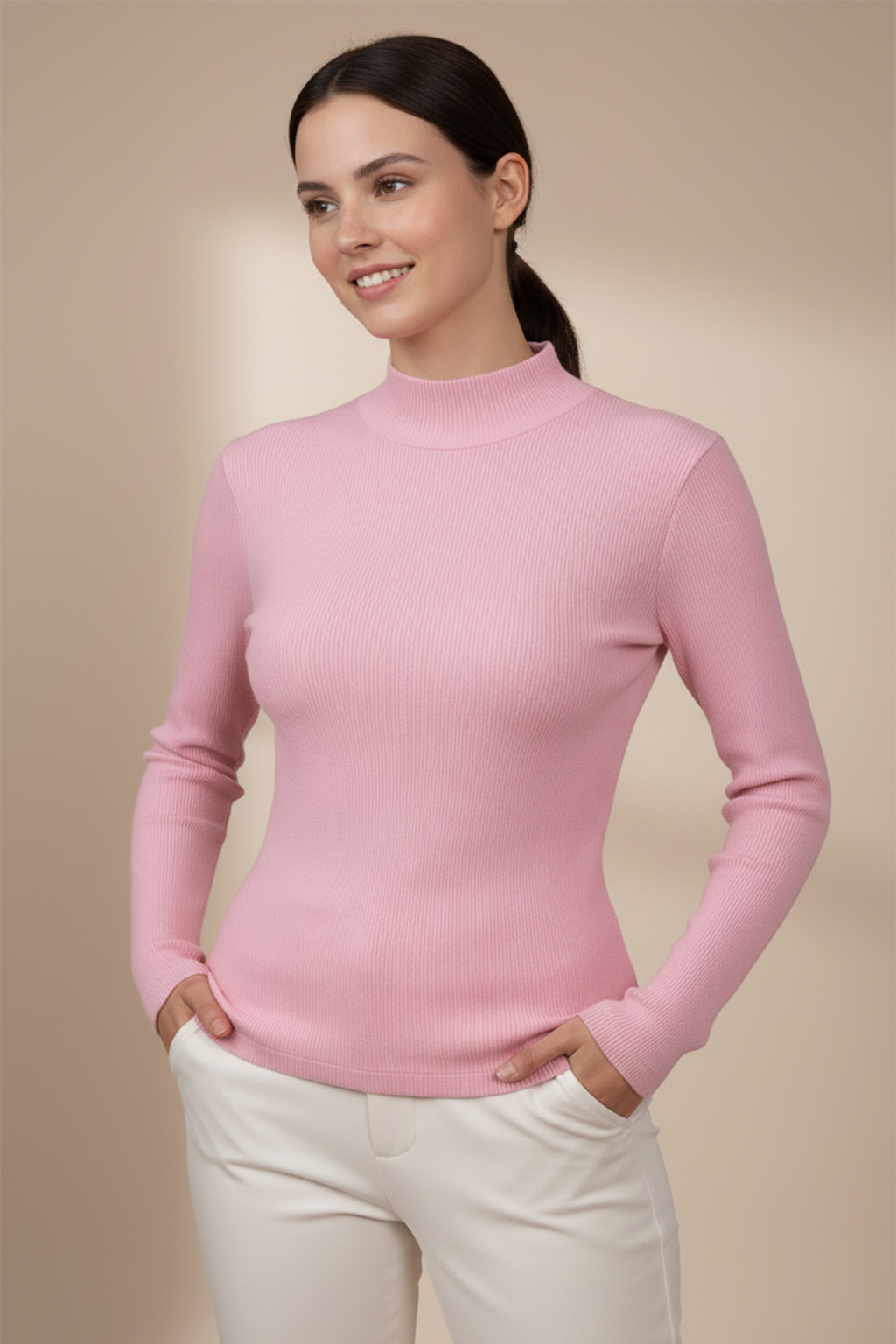 Kadın Pembe Balıkçı Yaka Kazak