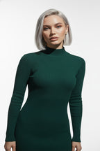 Kadın Balıkçı Yaka Yeşil Uzun Elbise