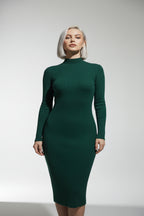 Kadın Balıkçı Yaka Yeşil Uzun Elbise